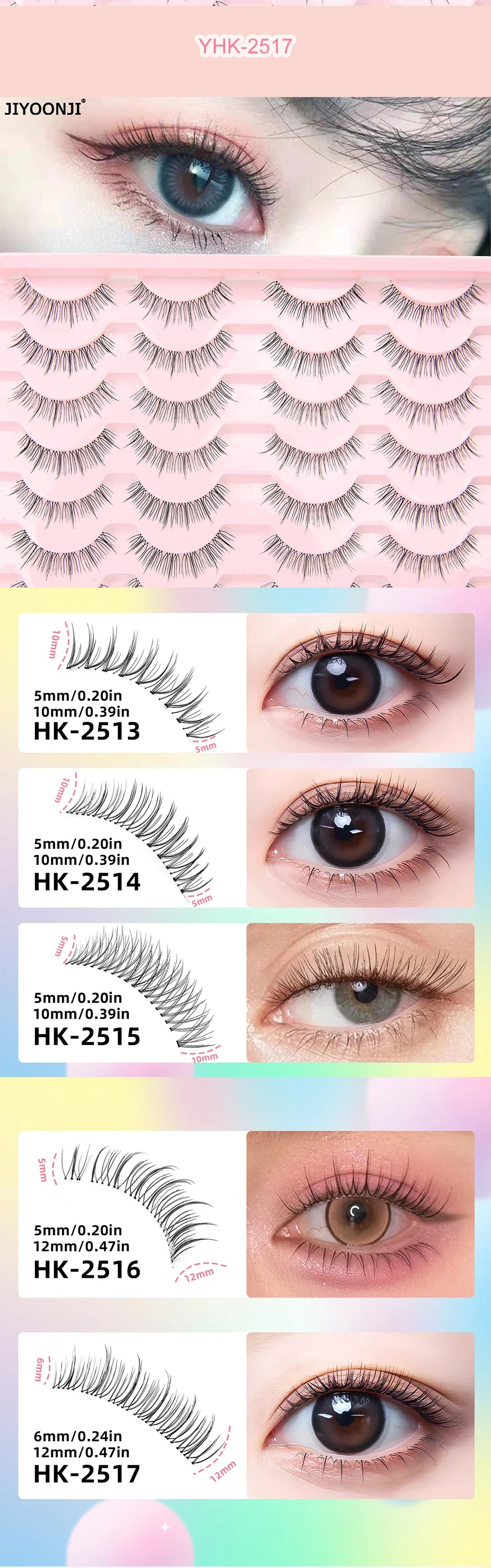 14 Pairs of Natural False Eyelashes in U-shaped Female Group Design with Transparent Band Design and Korean Cartoon Eyes and Han