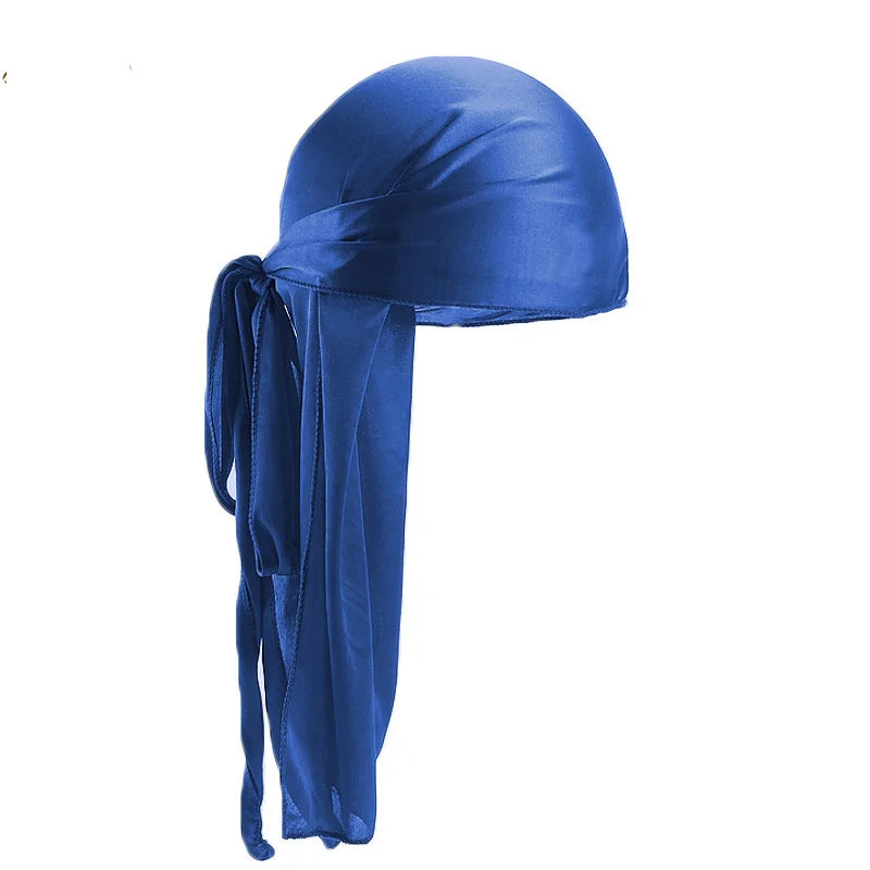 Men's Silky Turban Head Wrap Hat Wig For Men Women Satin Couple Biker Headwear Headband Hair Accessories Extra Long Tail