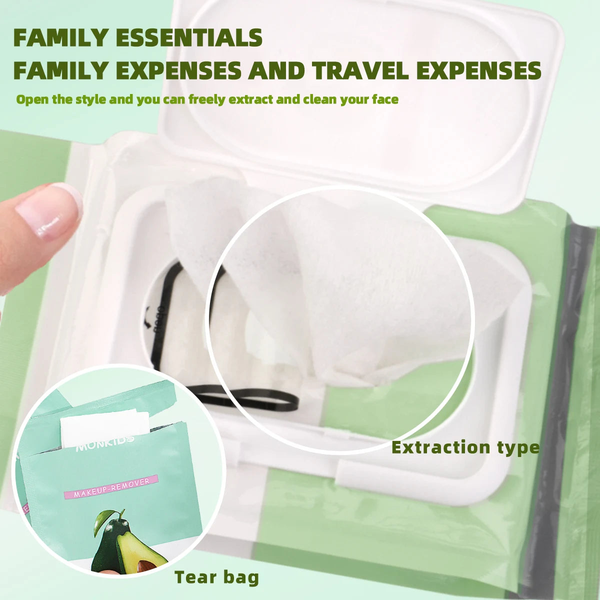 1 pack of makeup remover wipes +1 box of individually packaged makeup remover wipes, facial makeup remover wipes.