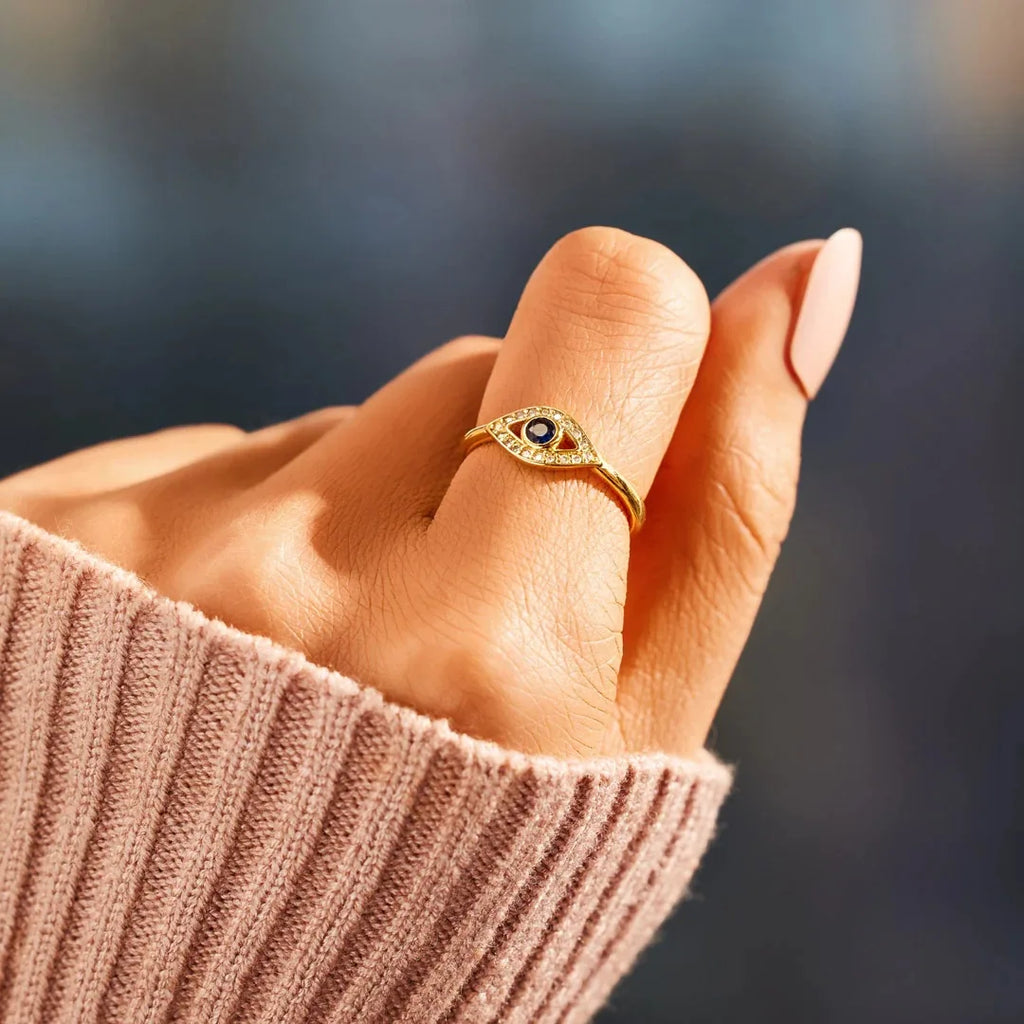 Evil Eye Protection Ring 14k Gold Plating Blue Shining Zirconia Spiritual Turkish Rings for Women Greek Nazar Amulet Jewelry