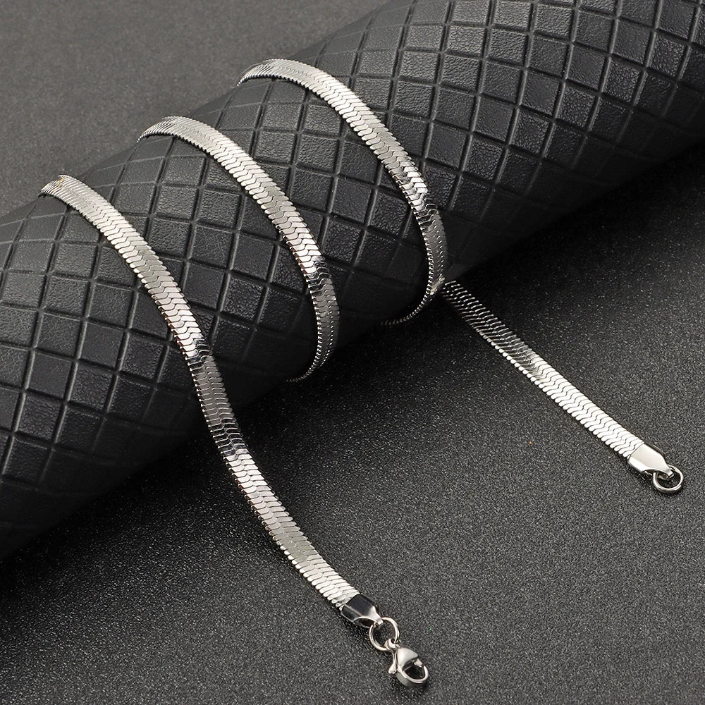 Stainless Steel Flat Snake Link Chain Herringbone Choker Necklace Waterproof Filmy Snake Chain Simple Clavicle Necklace Jewelry