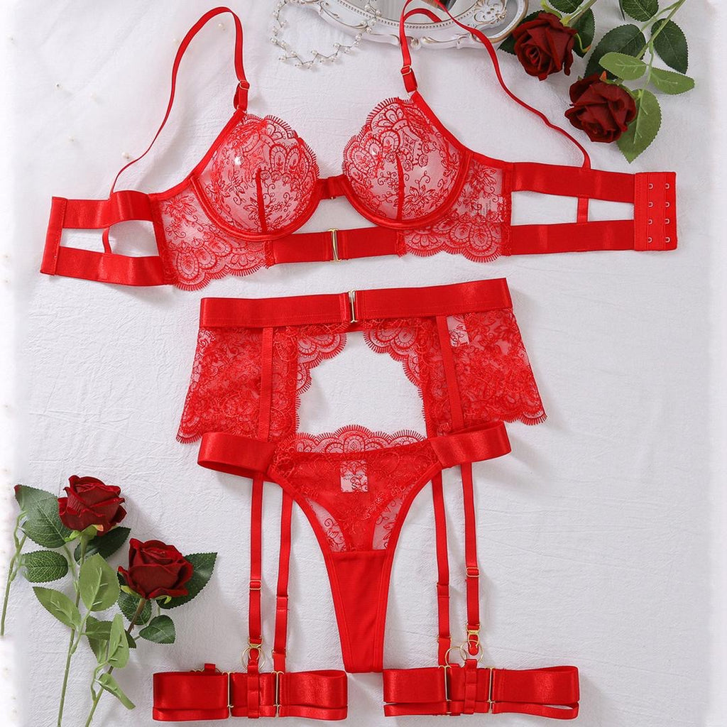 The Midnight Envie | Lace Lingerie & Garter Ensemble Model Side Profile Silhouette