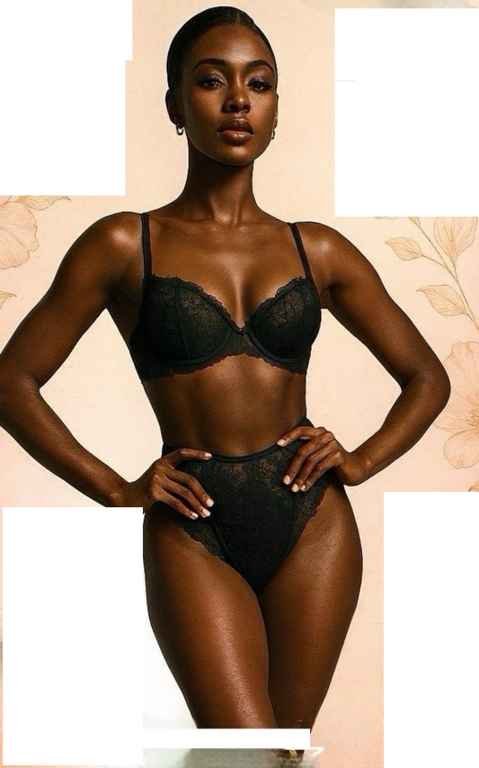 elegant black lace lingerie set.